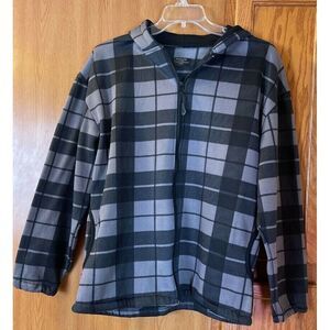 Young USA Mens Jacket Gray Plaid Fleece Full Zip Front Pockets Hooded L